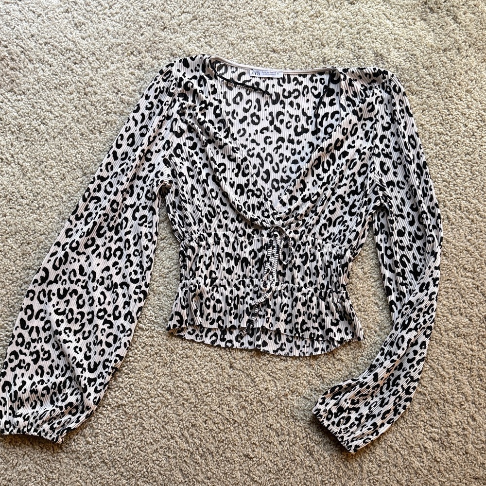 Zara Animal Print Blouse with Long Sleeves